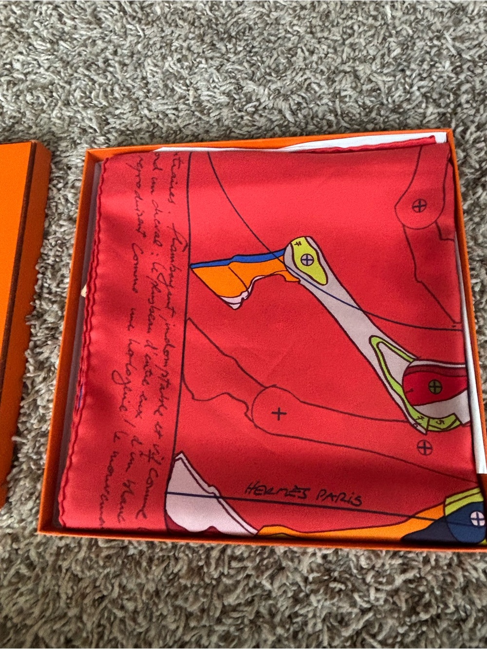 Hermes Red Multicolor Pegasus Tapestry silk nwot Scarf retired price firm - Picture 10 of 10